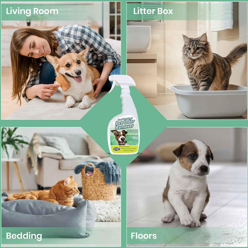 ZORBX Unscented Pet Odor Remover Spray 24 FL Oz â€“ Perfume Free Strong Litter Odor Remover - Advanced Odor Control for Carpet, Bathroom & Urine Odors - Fast Acting Odor Remover Spray for Dogs & Cats - Image 5